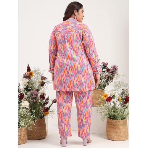 Tissu Women's Plus Size Multicolor Pure Cotton Full Sleeves Tunic With Trouser Co-Ord Set (746_Multi_6Xl)
