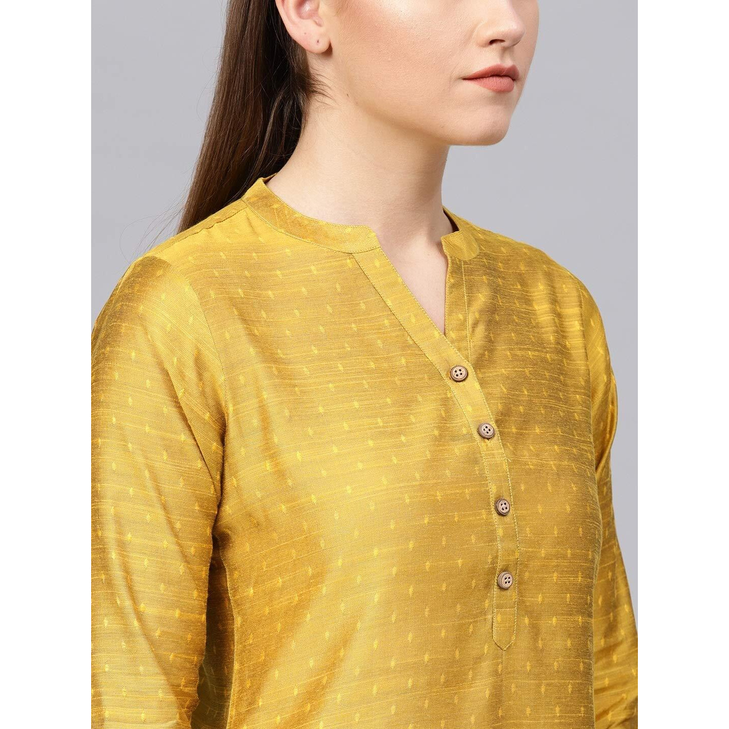 Varanga Women Mustard Yellow Striped Gotta Patti Dobby Kurta