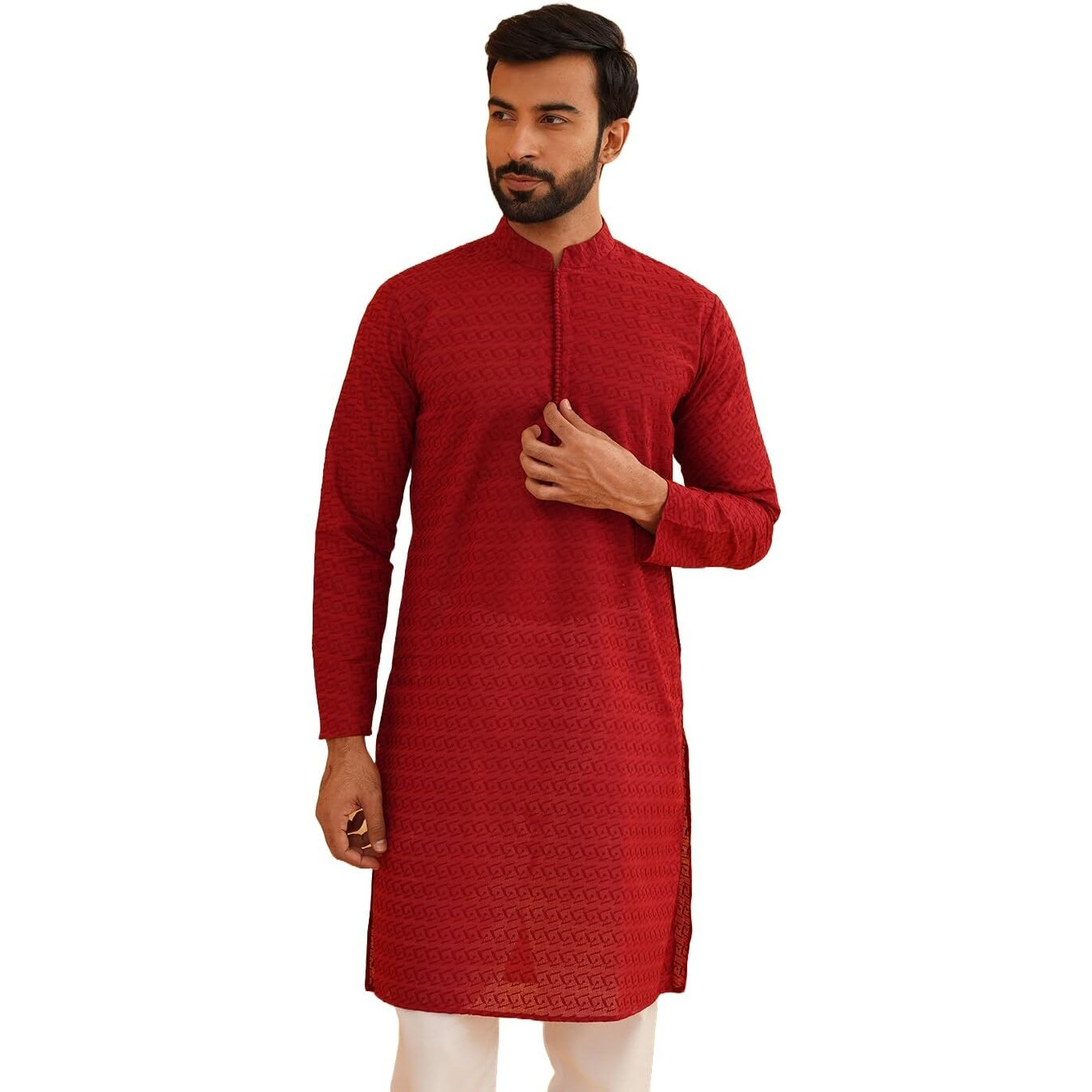 Sojanya (Since 1958 Festive Heritage Elegant Chikankari Maroon Kurta For Men