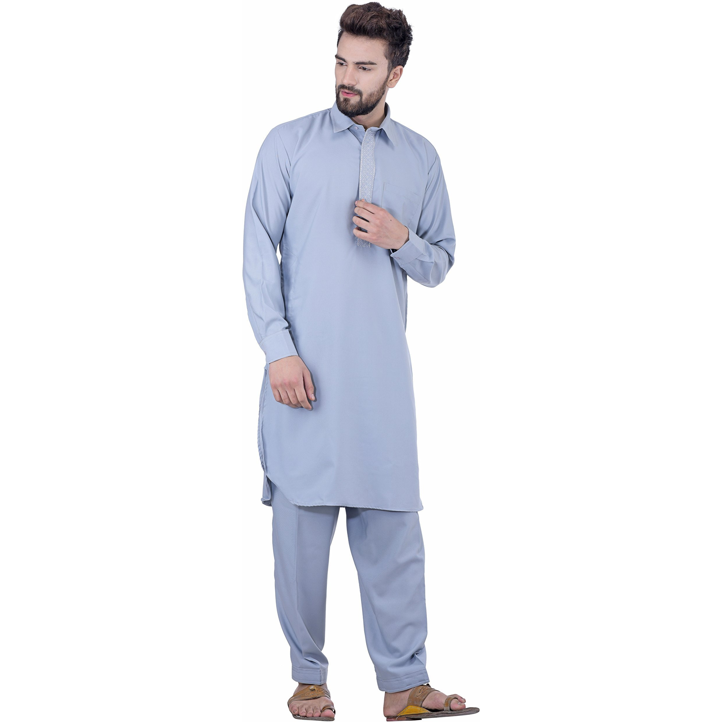 Sojanya (Since 1958 Men's Slate Grey Cotton Blend Pathani Kurta Salwar
