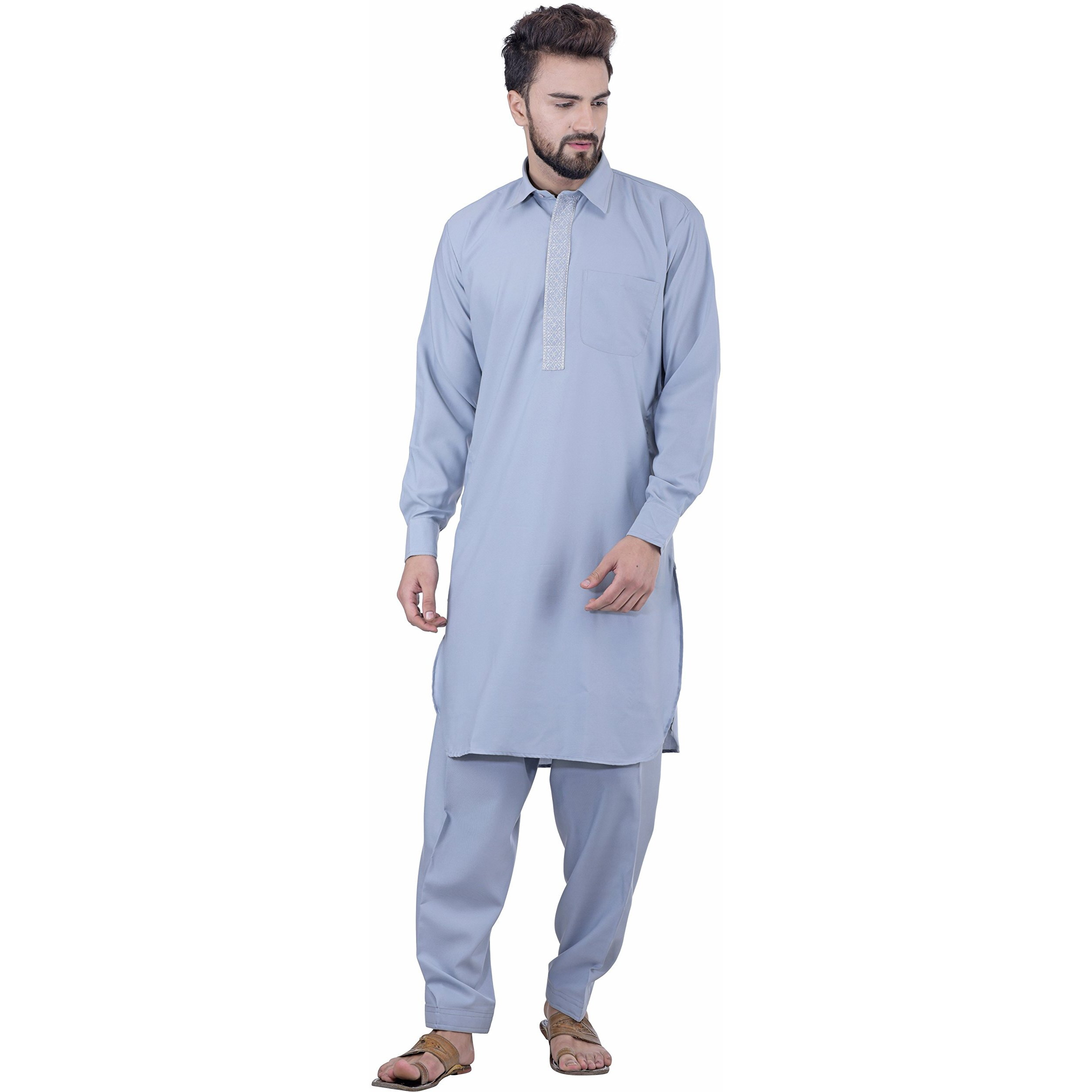 Sojanya (Since 1958 Men's Slate Grey Cotton Blend Pathani Kurta Salwar