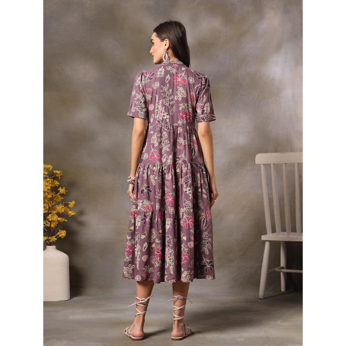 Stylum Women's Tropical Printed Rayon Tiered Dress (Drspurplesomil36_Purple, S)