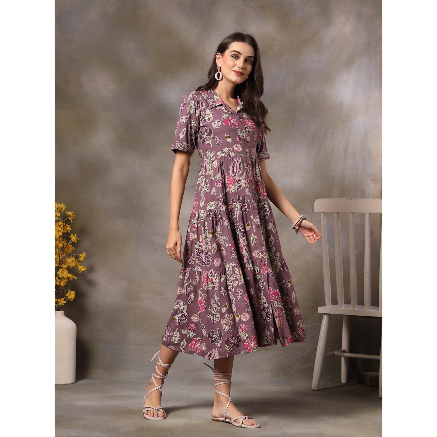 Stylum Women's Tropical Printed Rayon Tiered Dress (Drspurplesomil36_Purple, S)
