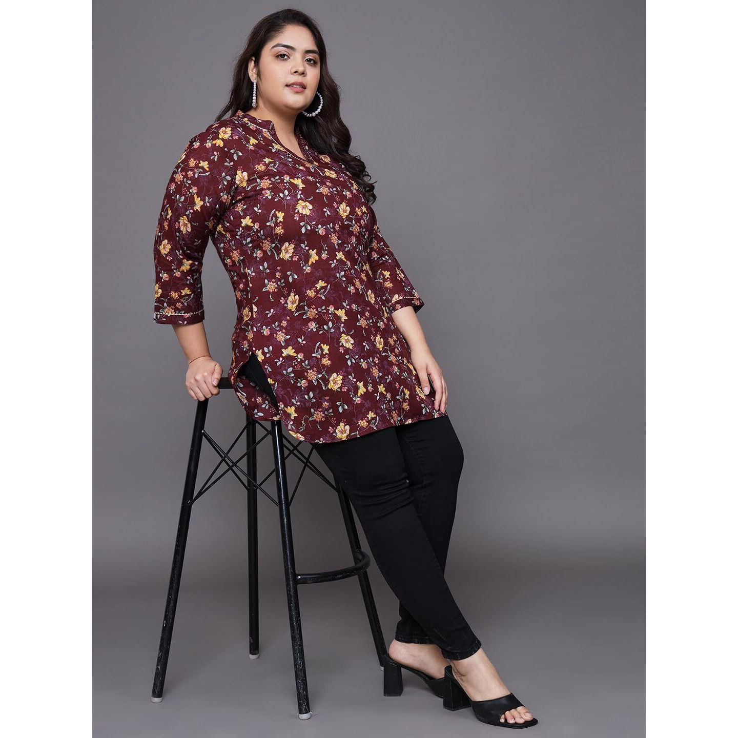 Tissu Women's Plus Size Maroon Floral Printed Pure Cotton Kurti (2263_Maroon_6Xl)