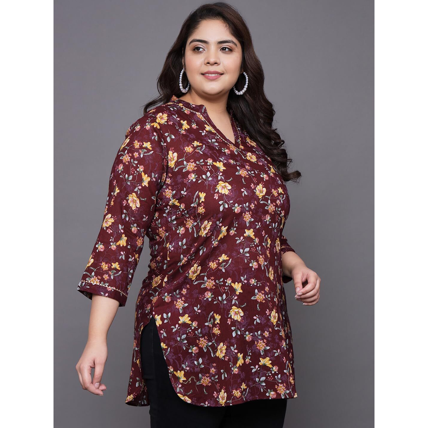 Tissu Women's Plus Size Maroon Floral Printed Pure Cotton Kurti (2263_Maroon_6Xl)