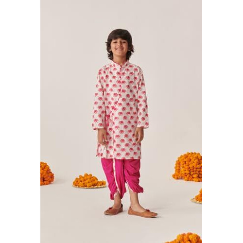 Pspeaches Boys Ethnic Motifs Printed Regular Kurta With Dhoti Pants (10-12Years)