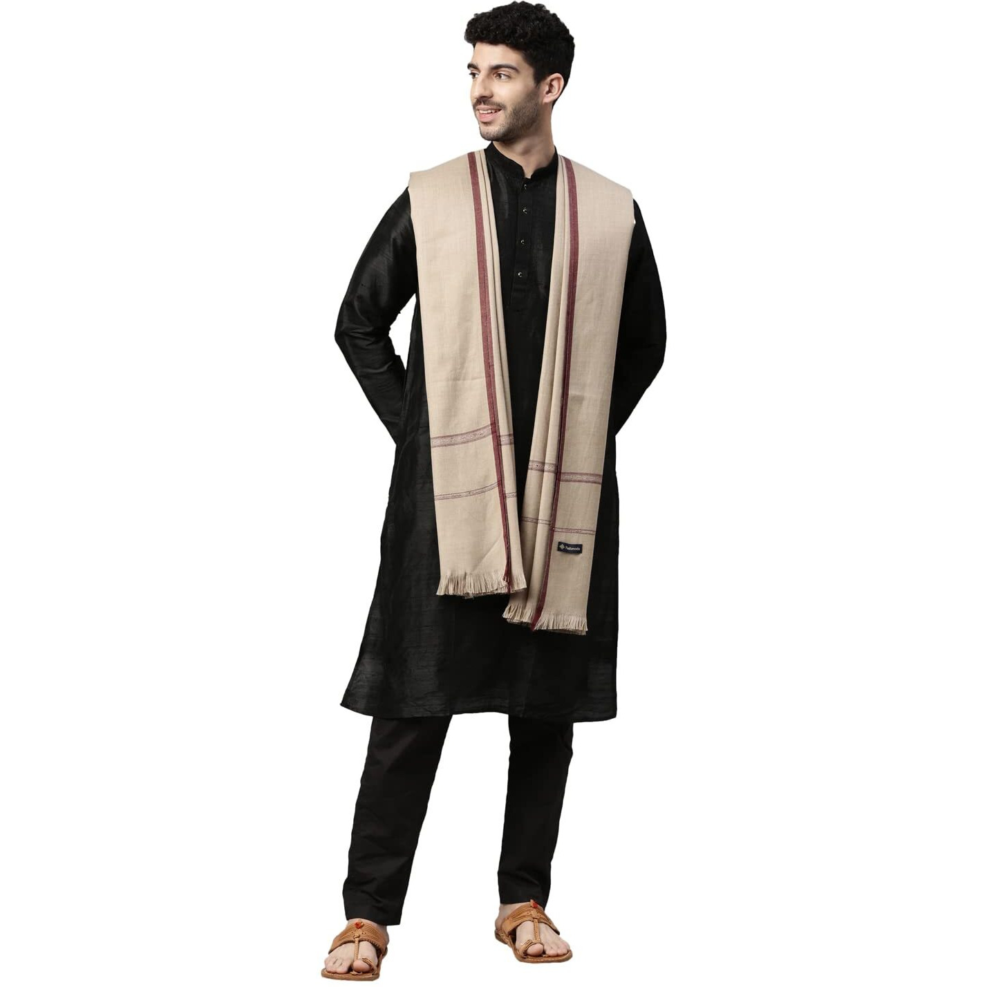 Pashmoda Men Farhat Woven Design Shawl (Size 123X266 Cms, Black Color)