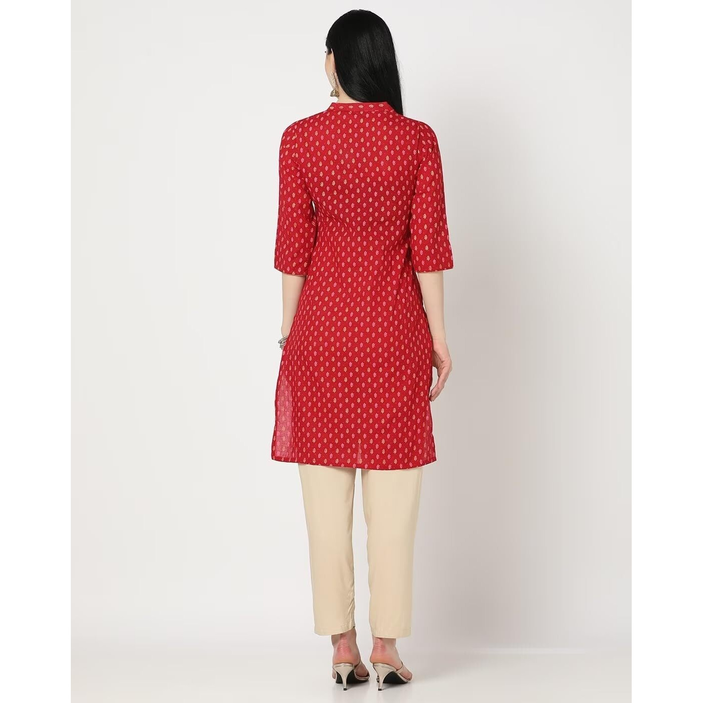Patlani Women's Cotton Blened Sleeveless Printed Full Stitched Kurti.(K-199) Red