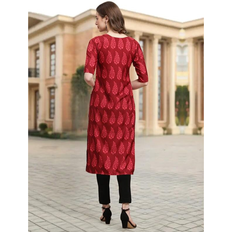 Pinkmint Crepe Digital Printed Kurti For Womens Straight Kurti For Women (Pack Of 5)