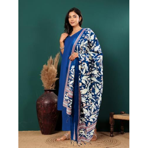 Varanga Women V Neck Straight Kurta With Pants & Dupatta