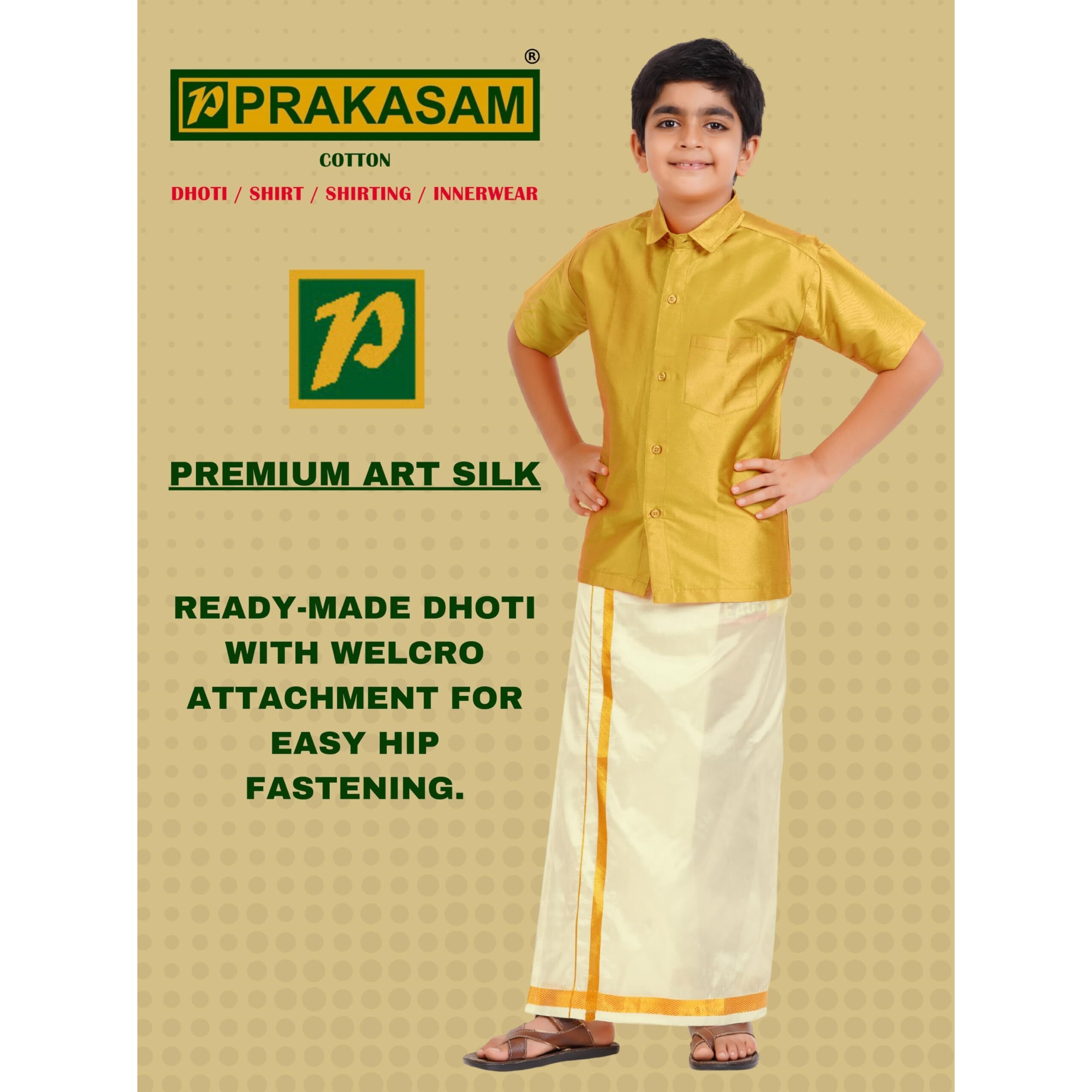 Prakasam Cotton Boys/Kids Art Silk Readymade Cream Dhoties For Kids/Readymade Dhoties For Boys (9-10 Years)