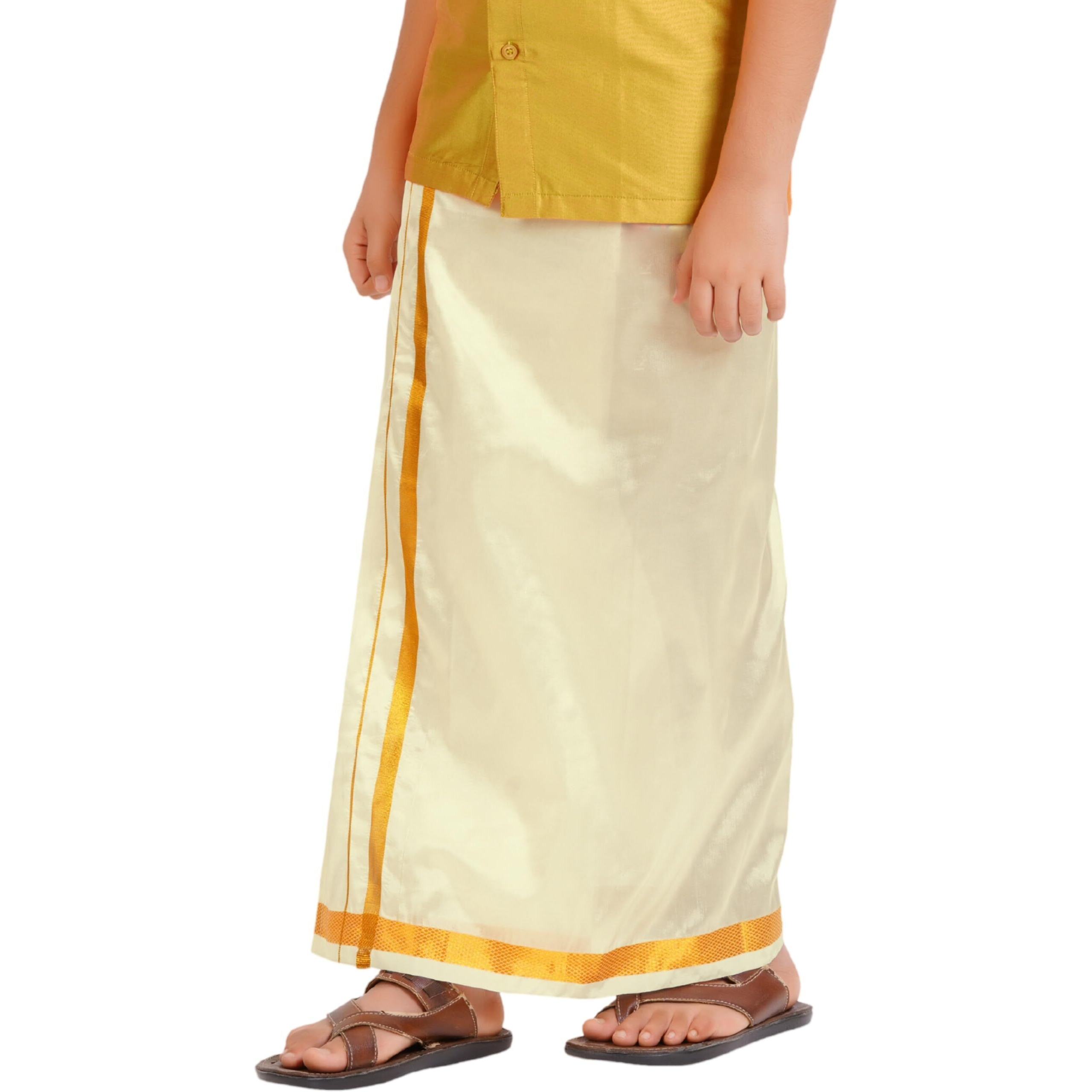 Prakasam Cotton Boys/Kids Art Silk Readymade Cream Dhoties For Kids/Readymade Dhoties For Boys (9-10 Years)