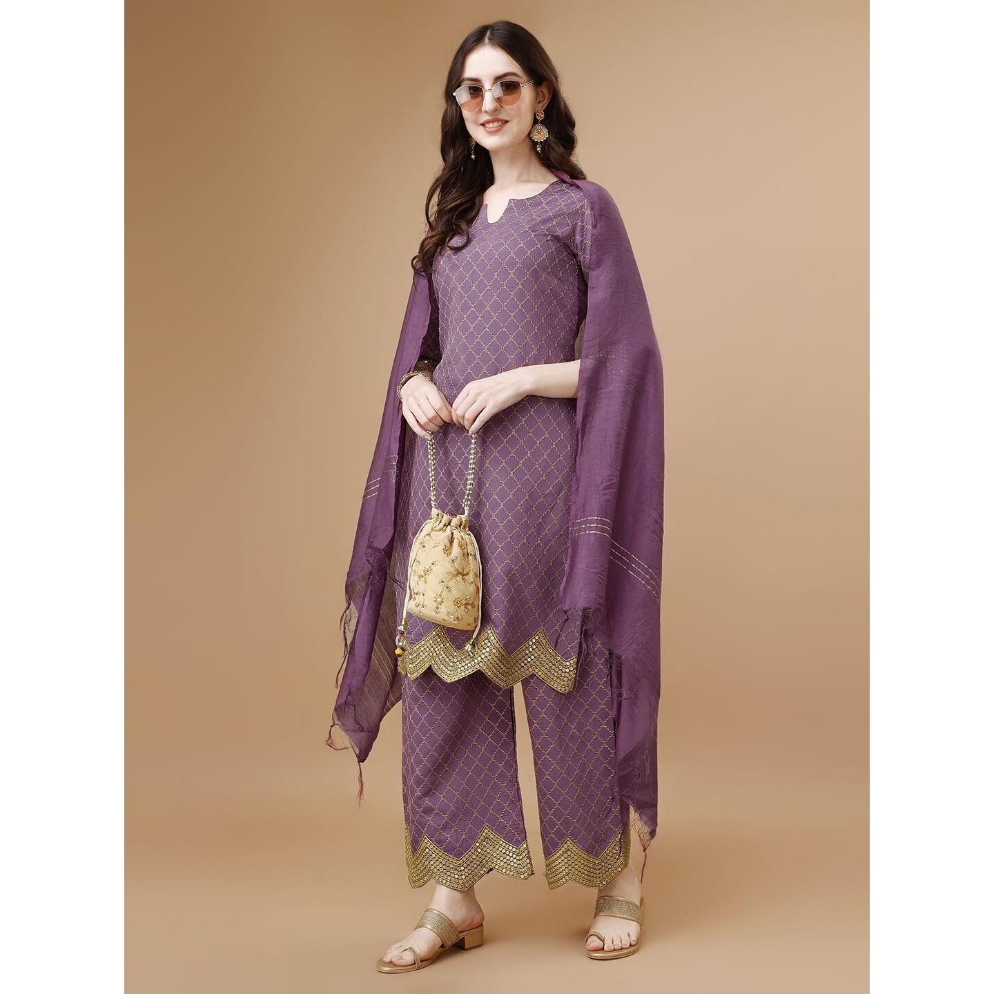 Pratham Blue Kurta Set For Women Silk Embroidered Straight Kurta Set For Women With Palazzos And Dupatta (Pb-6086-Xl_Peach Pink)
