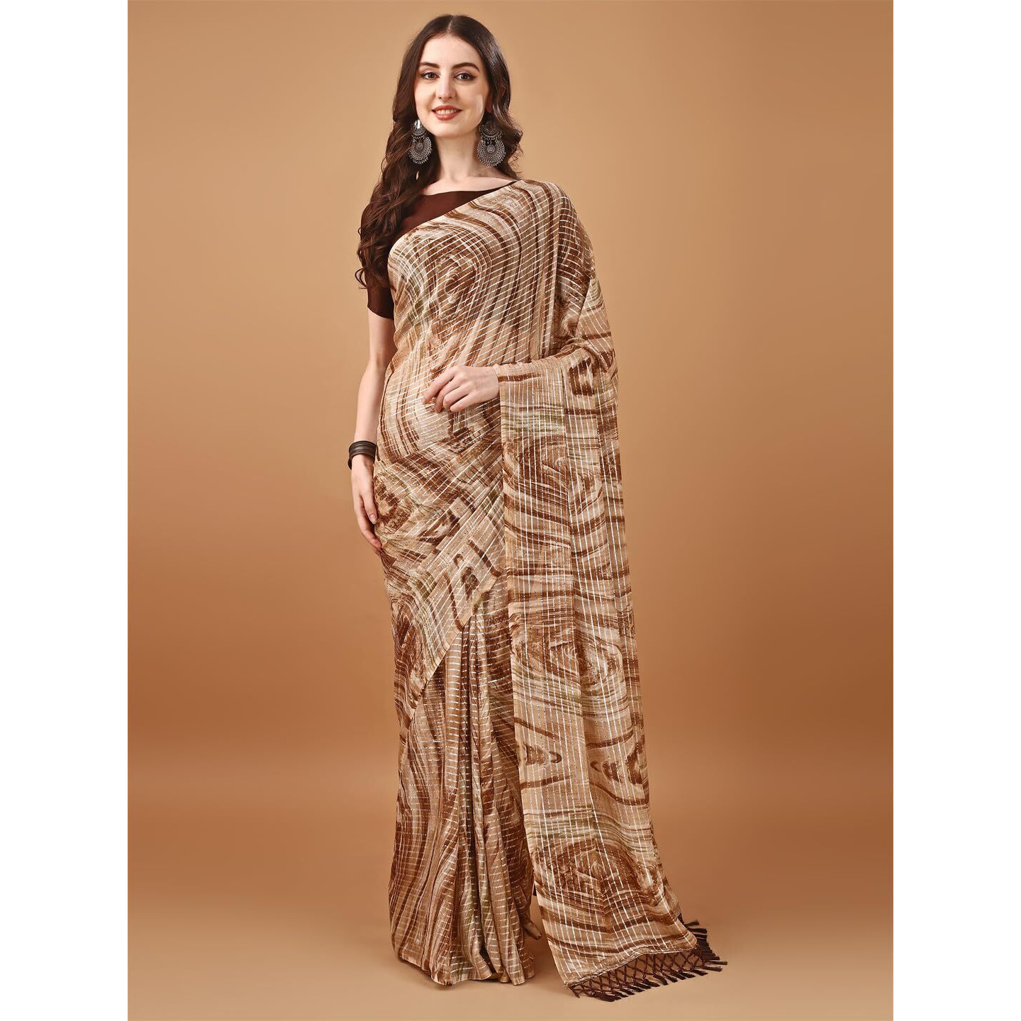 Pratham Blue Women's Silk Saree With Blouse Piece |Saree For Women | Women Saree With Blouse Piece | Silk Saree For Women | Printed Fancy Saree (Pb-387_Brown)