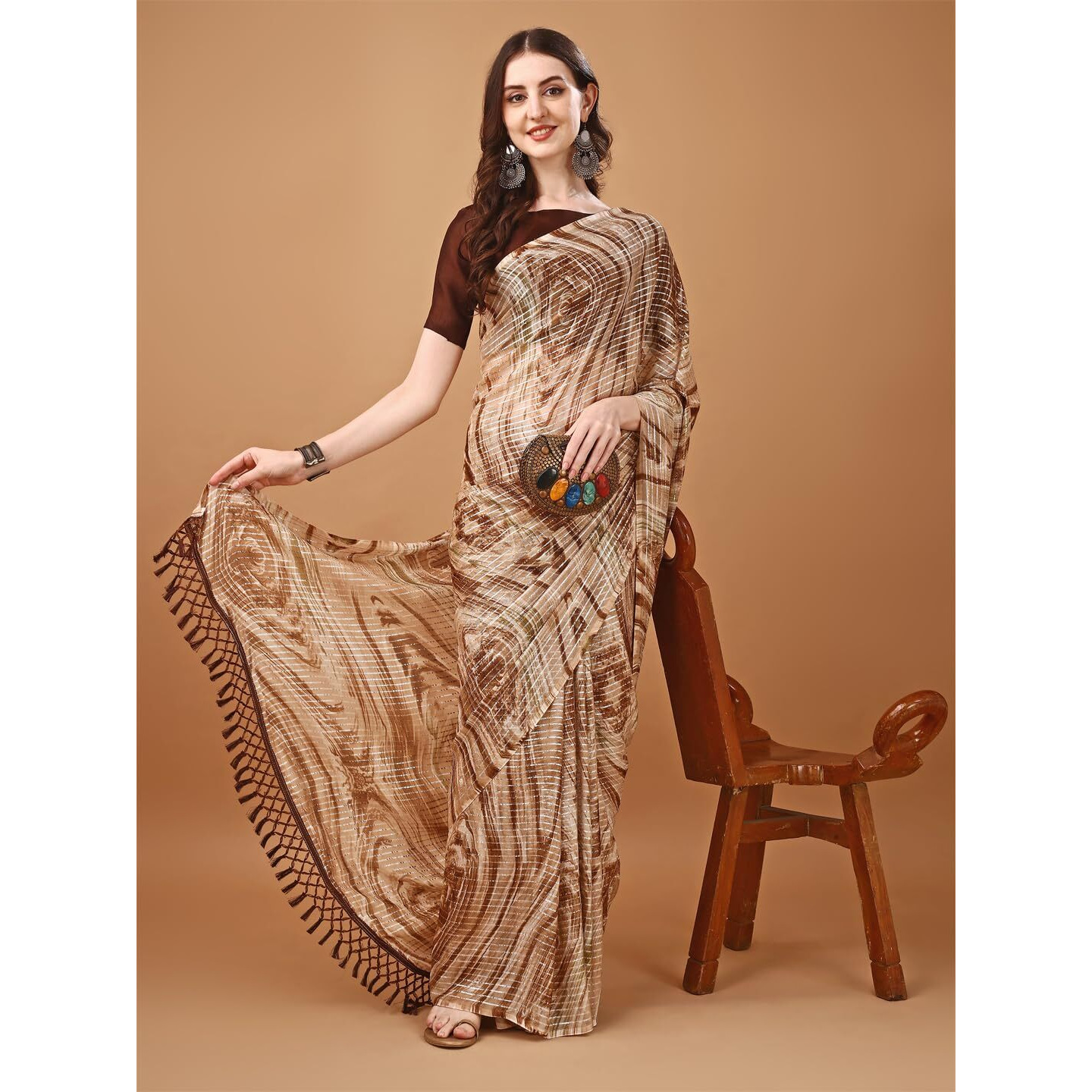 Pratham Blue Women's Silk Saree With Blouse Piece |Saree For Women | Women Saree With Blouse Piece | Silk Saree For Women | Printed Fancy Saree (Pb-387_Brown)