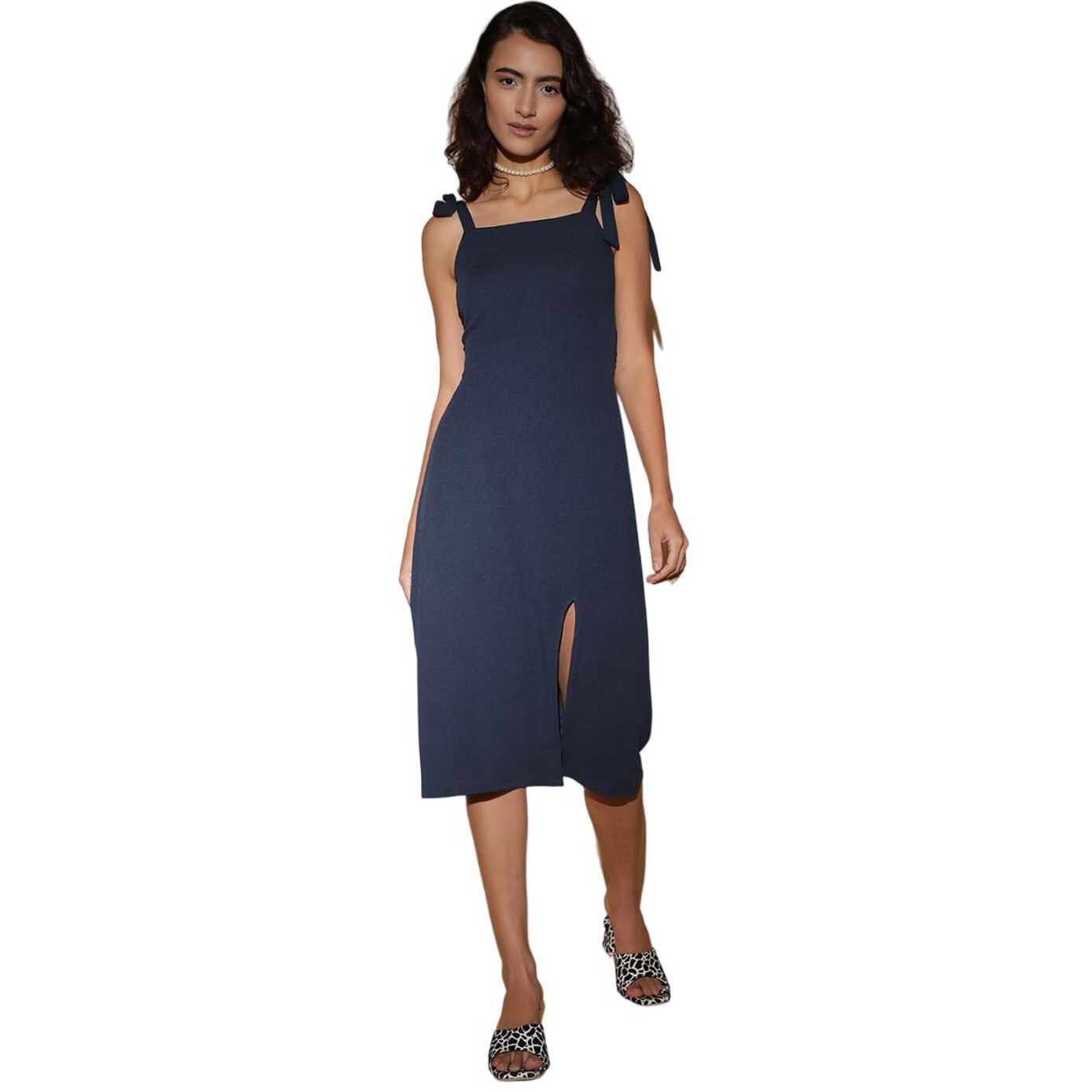Kotty Women's Shoulder Straps A-Line Midi Dress(Blue,S)