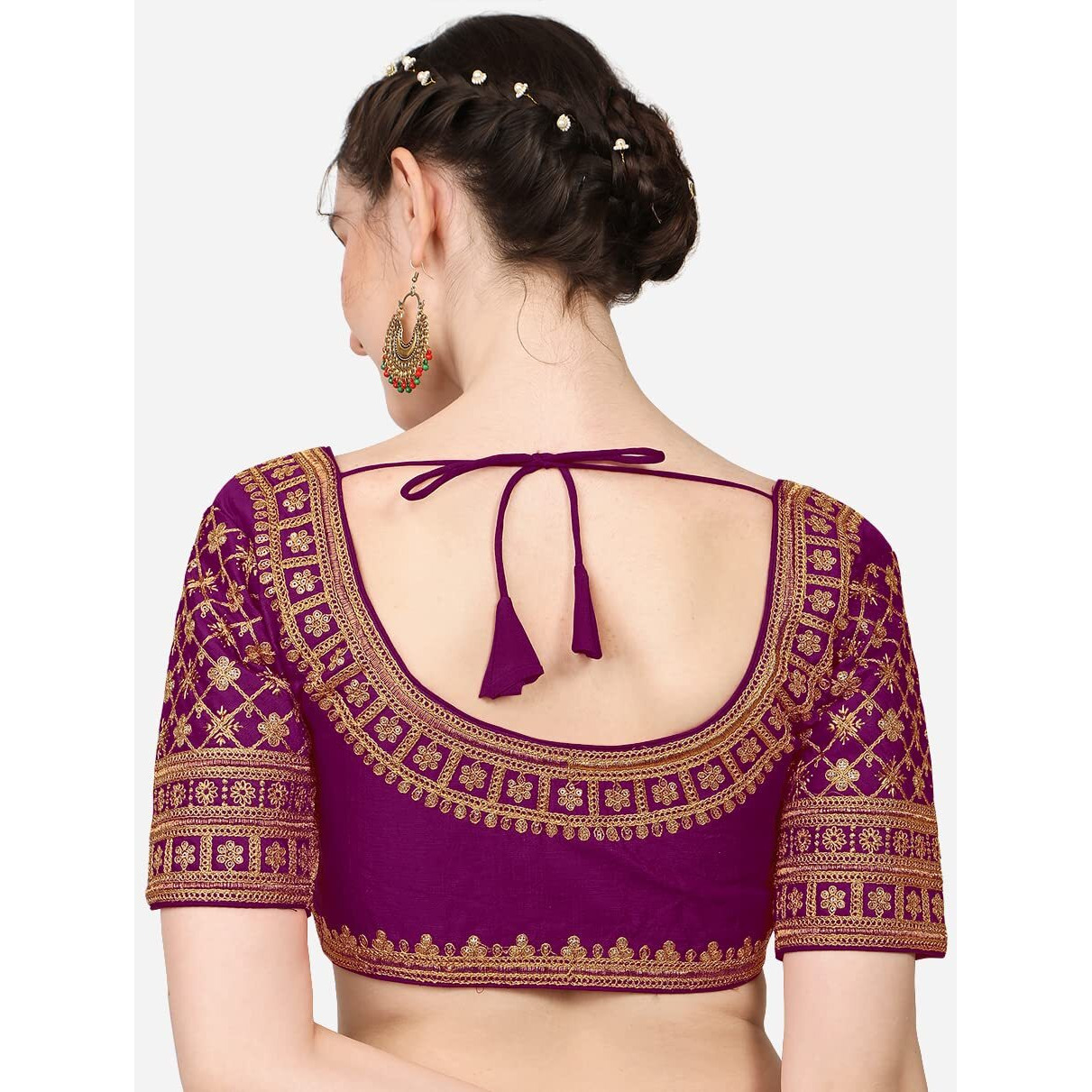 Pujia Mills Women's Embroidery Sleeves Cut Work Readymade Blouse (Rasiya_Wine_38)