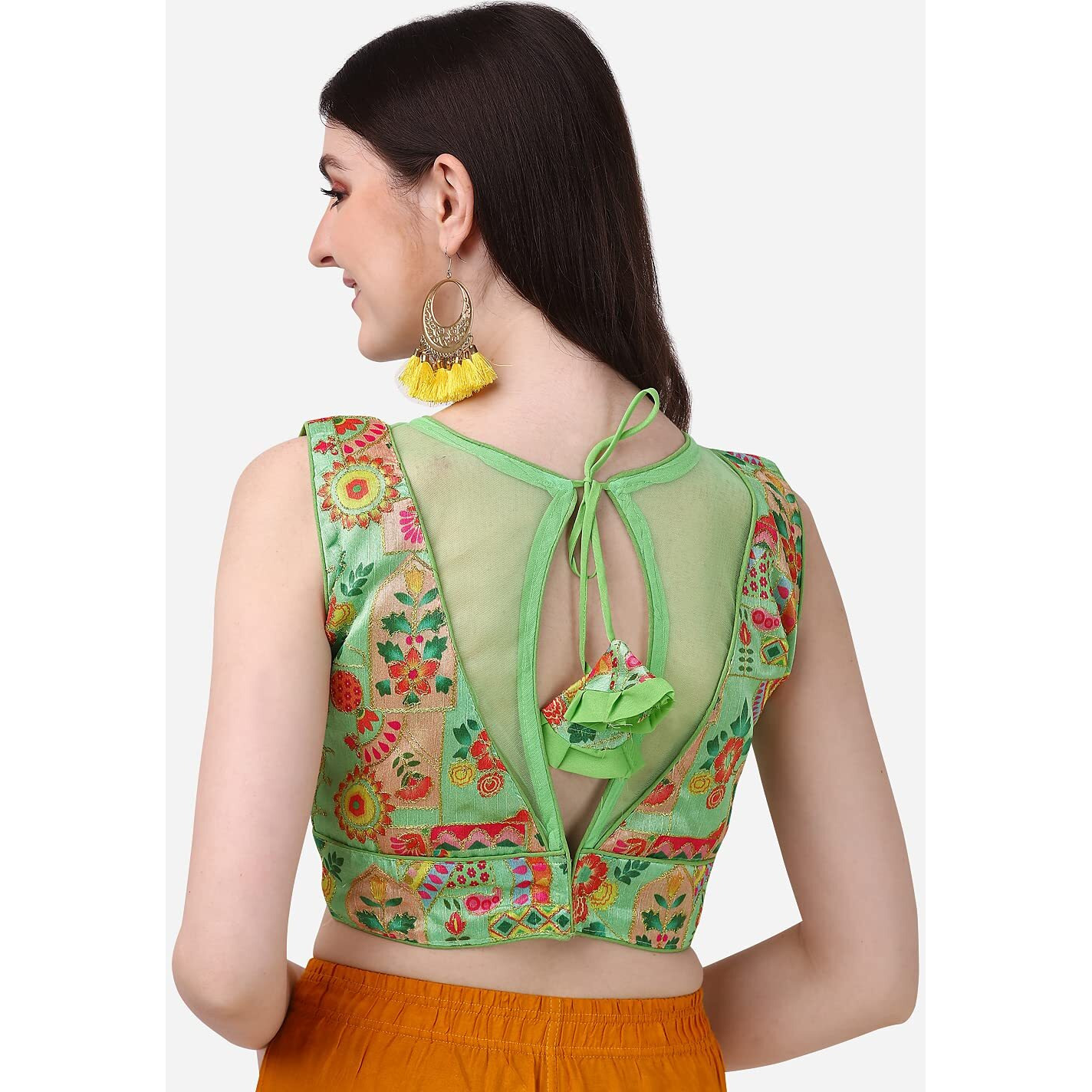Pujia Mills Women's Phanotm Silk Floral Sleeveless Saree Blouse (Pp 4_Pista_38)