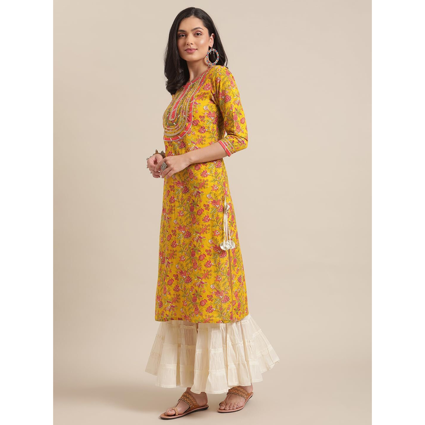 Varanga Bandhani Digital Printed White Kaftan With Vibrant Bandhani Print & V-Neck Design  Elegant, Comfortable, And Stylish (Medium)