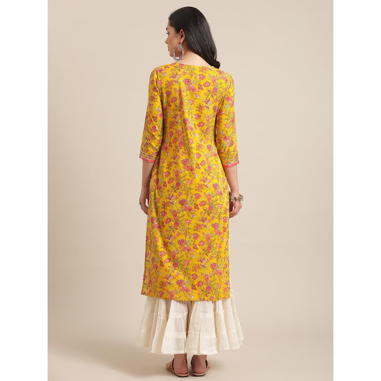 Varanga Bandhani Digital Printed White Kaftan With Vibrant Bandhani Print & V-Neck Design  Elegant, Comfortable, And Stylish (Medium)