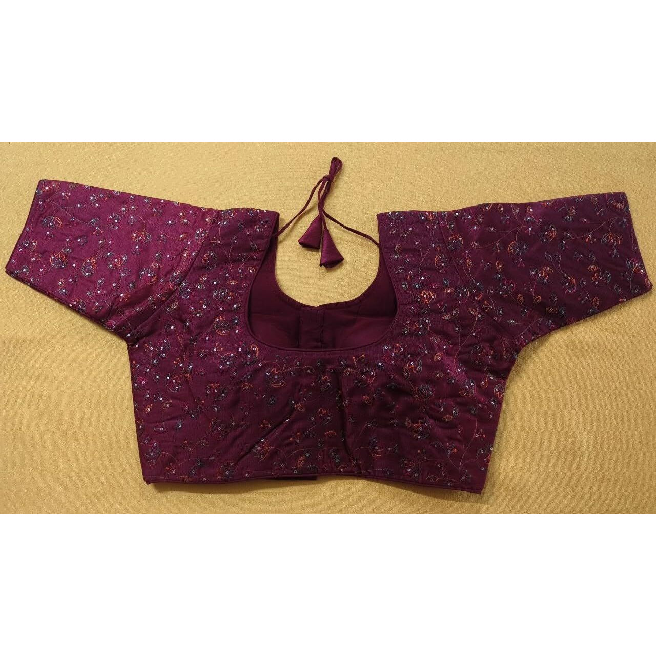 Vihu Fashion Women's Sequence Multi Embroidered U Neck Half Sleeve Readymade Saree Blouse Indian Ethnic Designer Stitched Women's Readymade Half Sleeve Blouse Readymade Wine Blouse For Women
