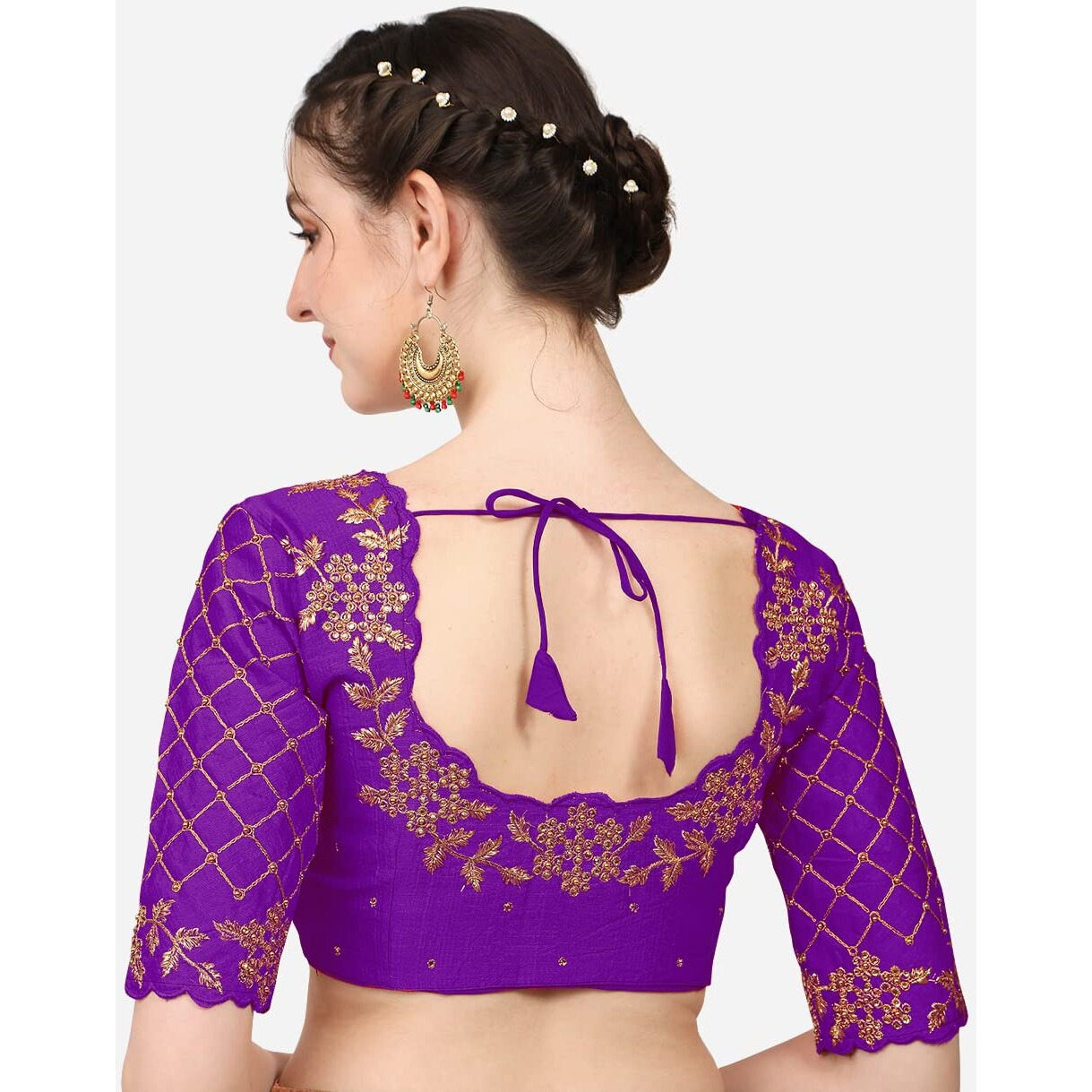 Vihu Fashion Women's Silk Floral Half Sleeve Regular Radhe Blouse 38 Purple