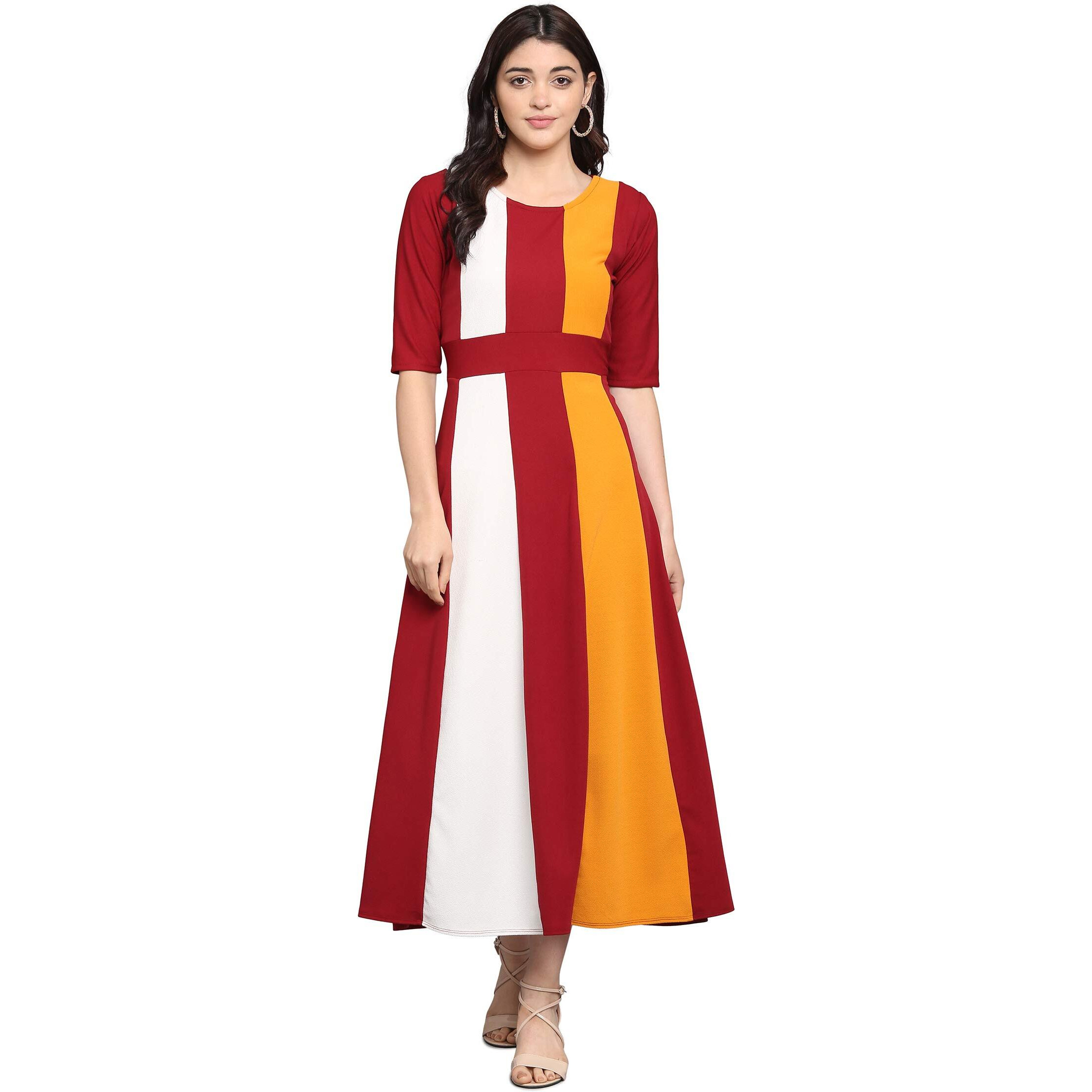 Purvaja Women's Corduroy Empire Waist Maxi Cocktail Dress (Lucy-024-Yw-Mr-L_Maroon