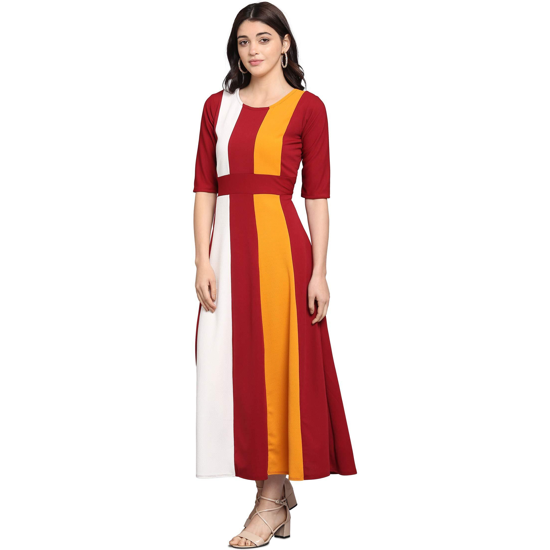 Purvaja Women's Corduroy Empire Waist Maxi Cocktail Dress (Lucy-024-Yw-Mr-L_Maroon