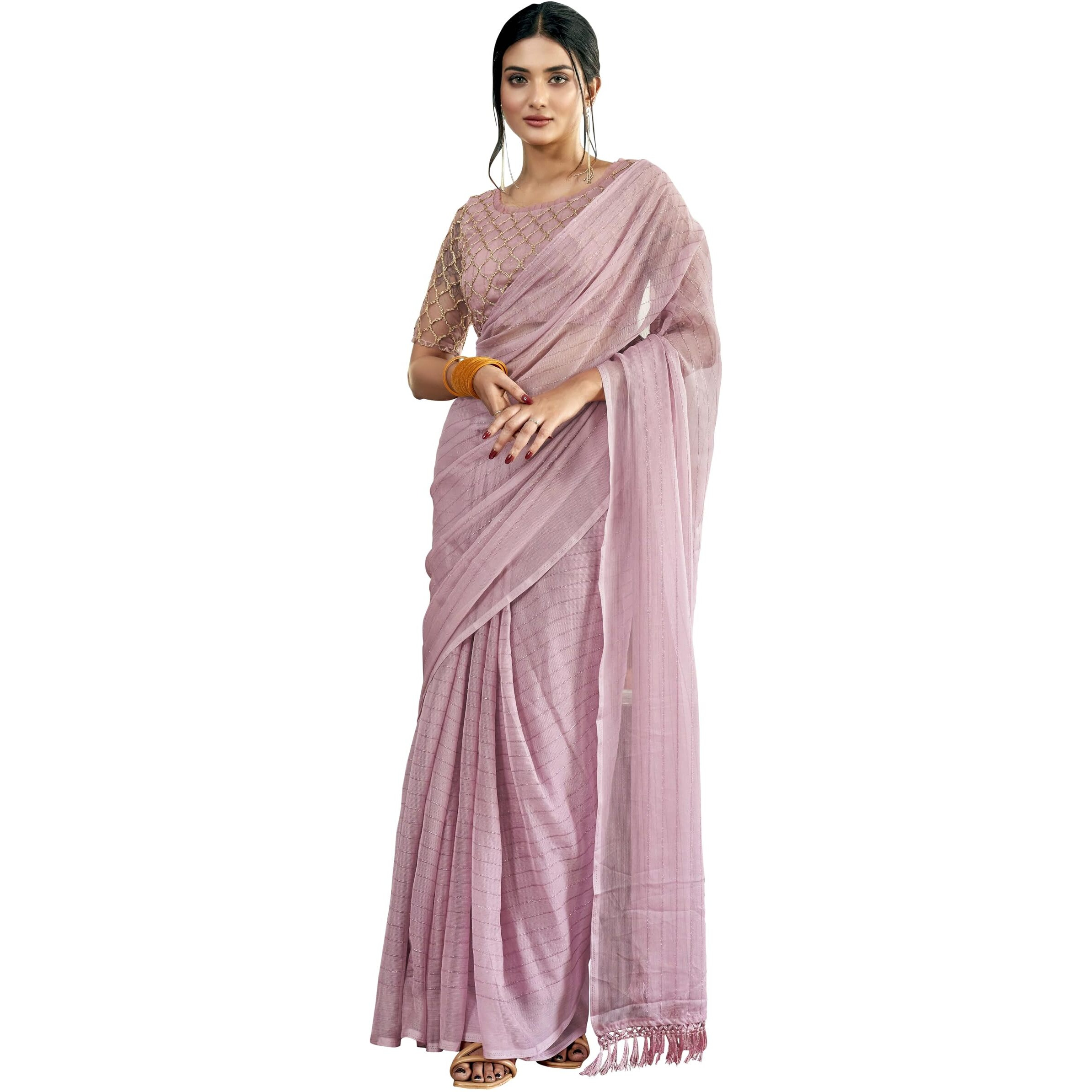 Womanista Women's Polyester Ready To Wear Saree (Ti5213A_Pink)