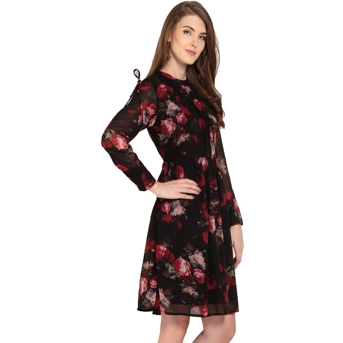 Rare London Women Standard Length Casual Dress (Ep2978A-S_Black_Small_Black_S)