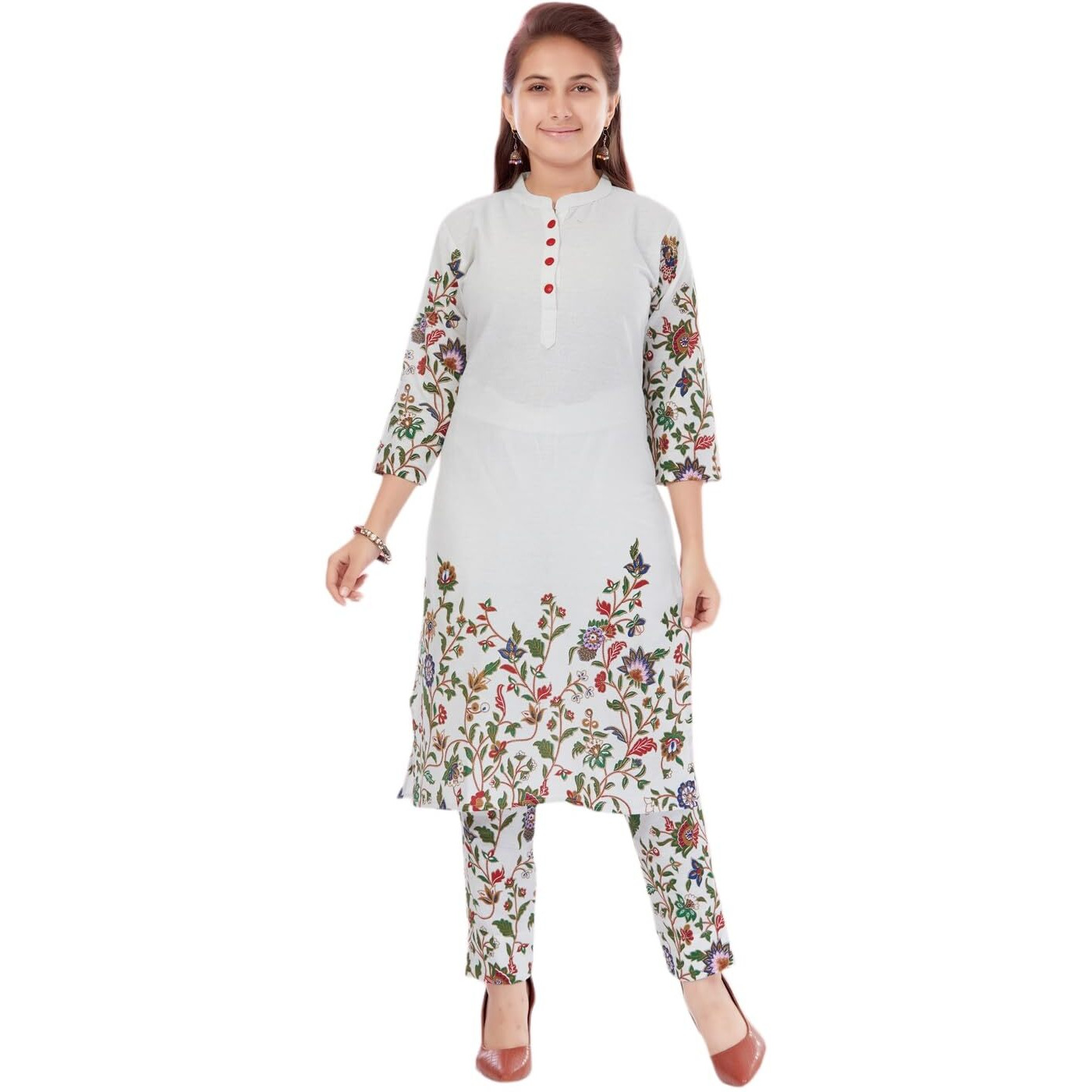 Aarika Girls White Colour Cotton Printed Kurti Pant (Kp-K-715-White-38)