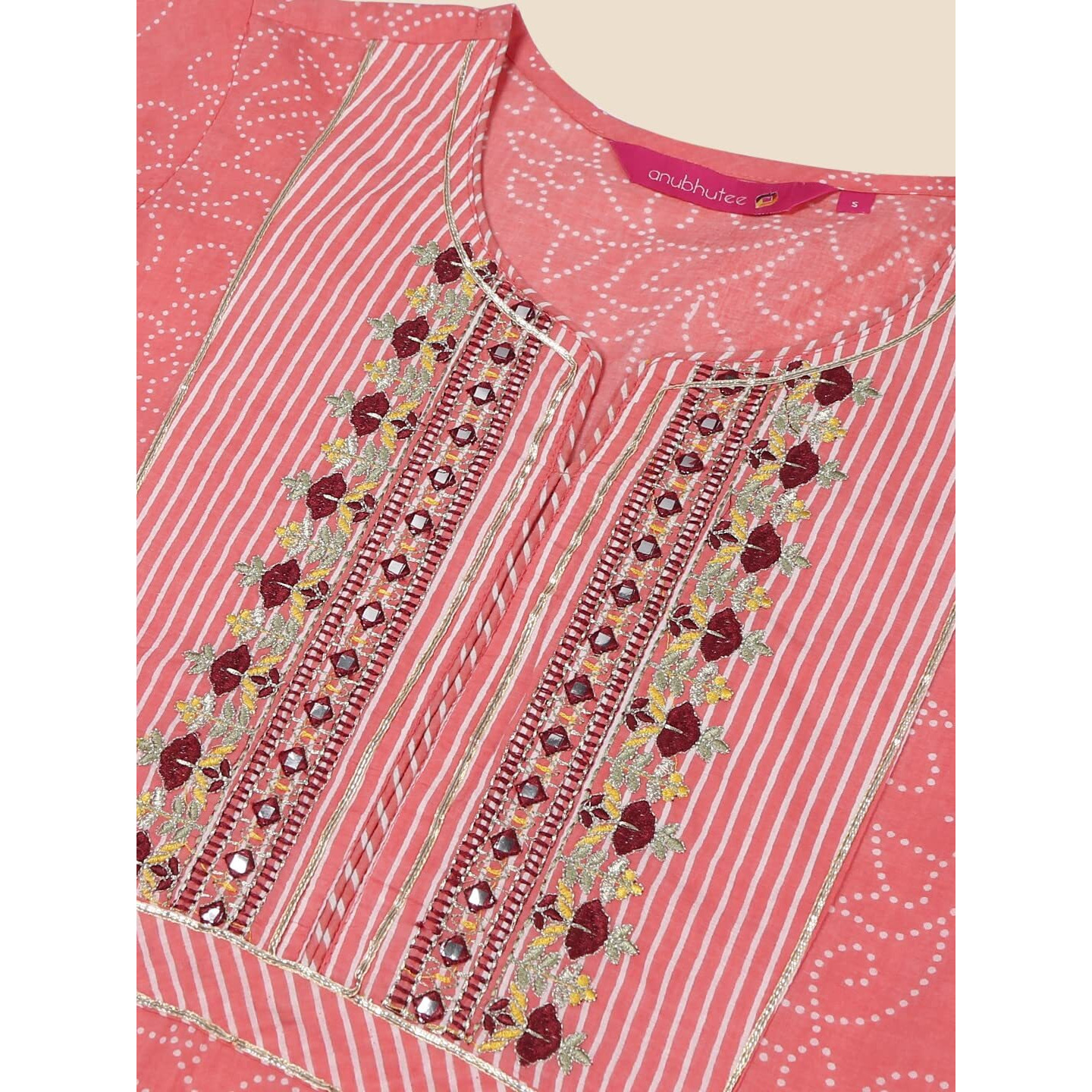 Anubhutee Women's Cotton Bandhani Printed Straight Kurta Suit Set With Pants Anu2001461_Xxl_Pink