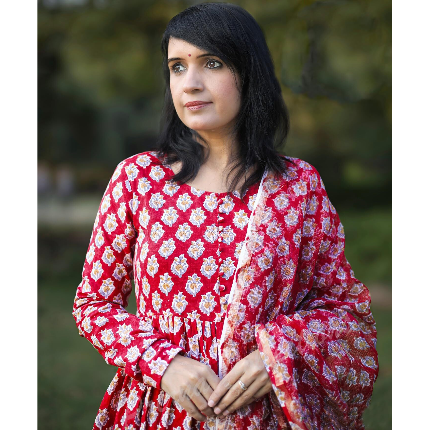 Nermosa Women Printed Anarkali Kurta And Pant Set With Dupatta (In, Alpha, L, Red)