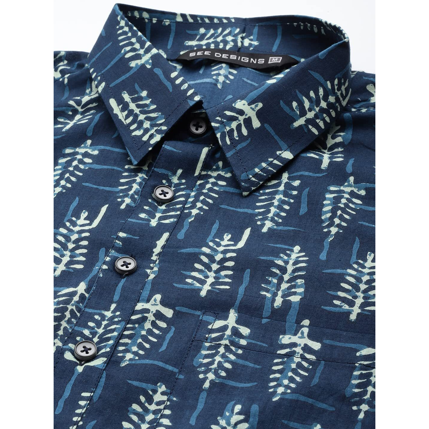 See Designs Men Indigo Regular Pure Cotton Pathani Printed Men's Kurta With White Salwar_Sdpkt115301Xl