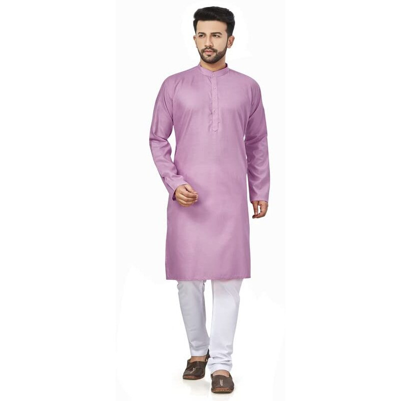 Be Active 100% Cotton Stylish Trendy Solid Pattern Full Sleeve Comfortable Men's Kurta Pyjama Set Gives Rich Look Rfsk0001_33_Set_Xl Lavender
