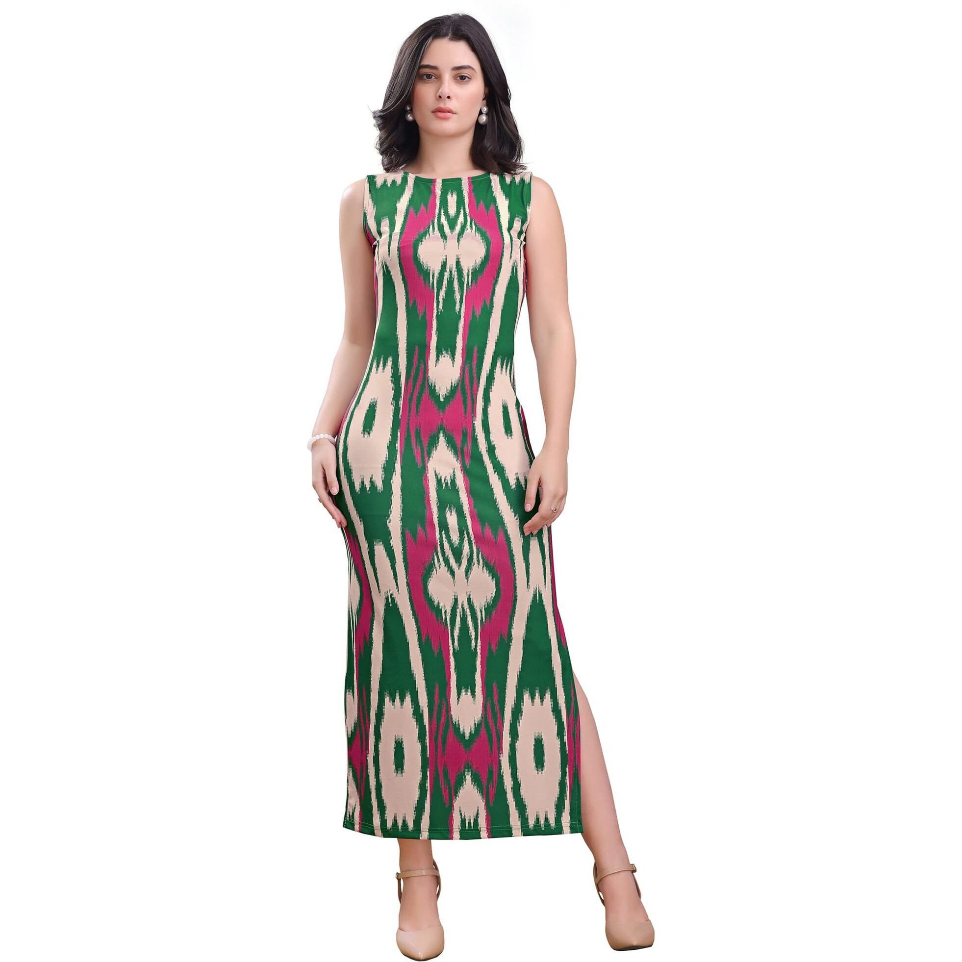 Purvaja Womens Bodycon Maxi Length Dress (Wini-188-Multi_Medium) Multicolour