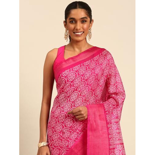 Shiv Textiles Poly Cotton Bandhani Floral Print Saree For Women With Unstitched Blouse (St-10731-Pink)