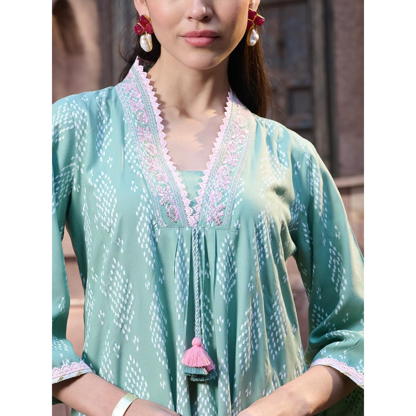 Stylum Women's Printed & Embroidered A-Line Kurta Pant Dupatta Set (Kpdgreenrich42_Green, Xl)