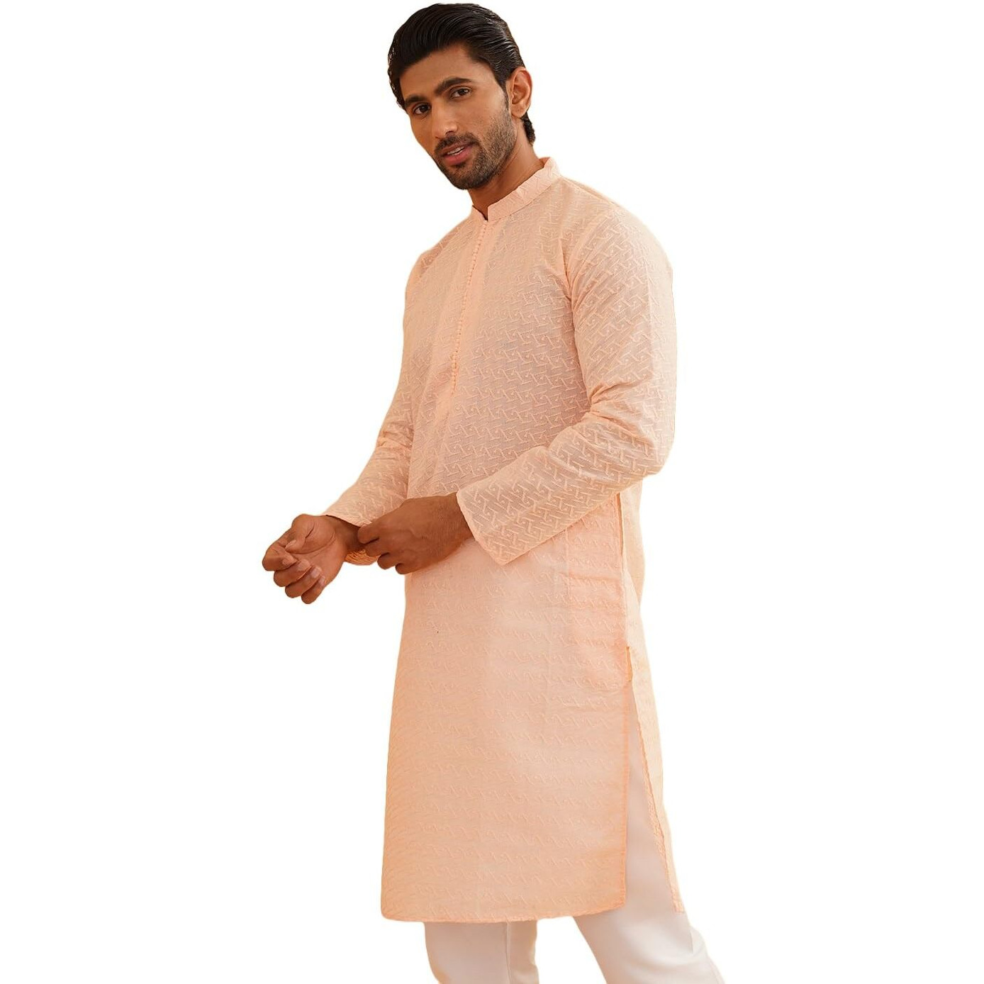 Sojanya (Since 1958 Festive Heritage Elegant Chikankari Peach Kurta For Men