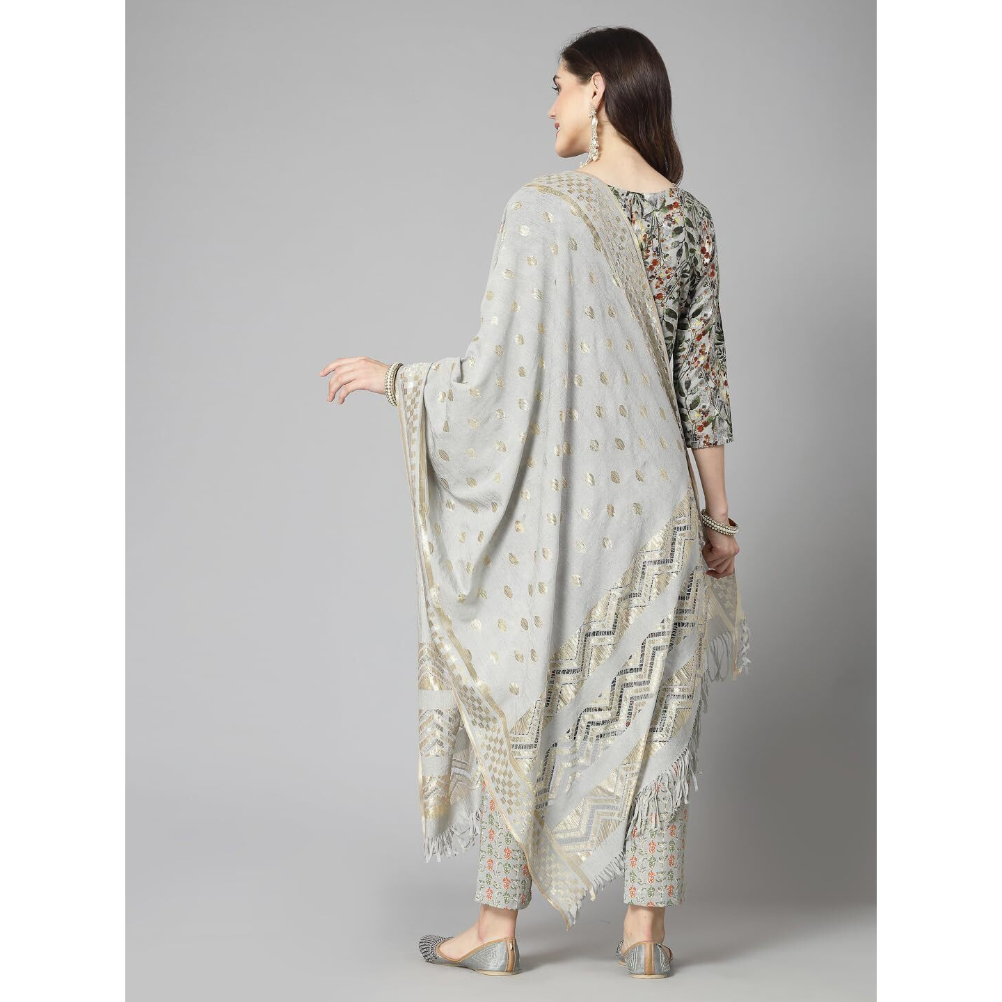 Stylum Women's Floral Printed Cotton Blend Straight Kurta Pant Dupatta Set (Kpdgreendangal38_Green, M)