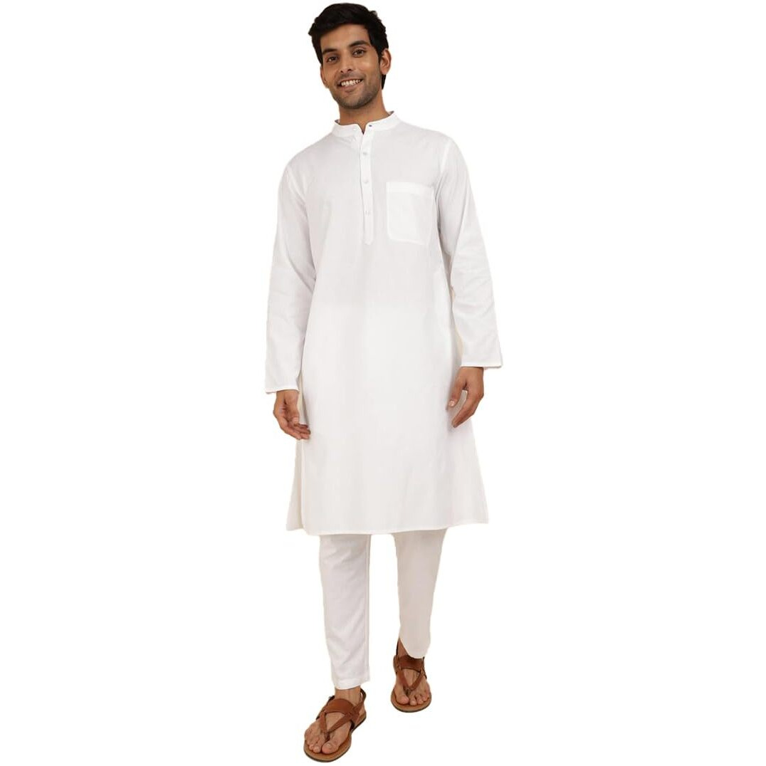 Fabindia Men's Cotton Woven Relaxed Kurta Set (1039311White_White