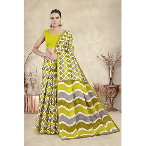 Tamaira Fashion Women's Printed Pure Cotton Mulmul Saree Without Blouse Piece(2487_Mehendi&Grey)