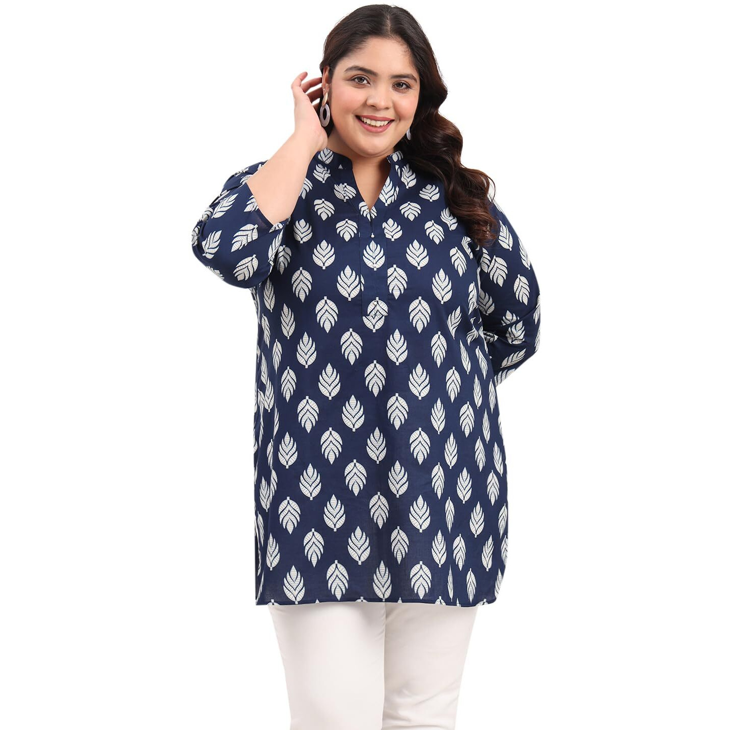 Tissu Women's Plus Size Indigo Leaf Printed Pure Cotton Kurti (2294_Dark Blue_5Xl)