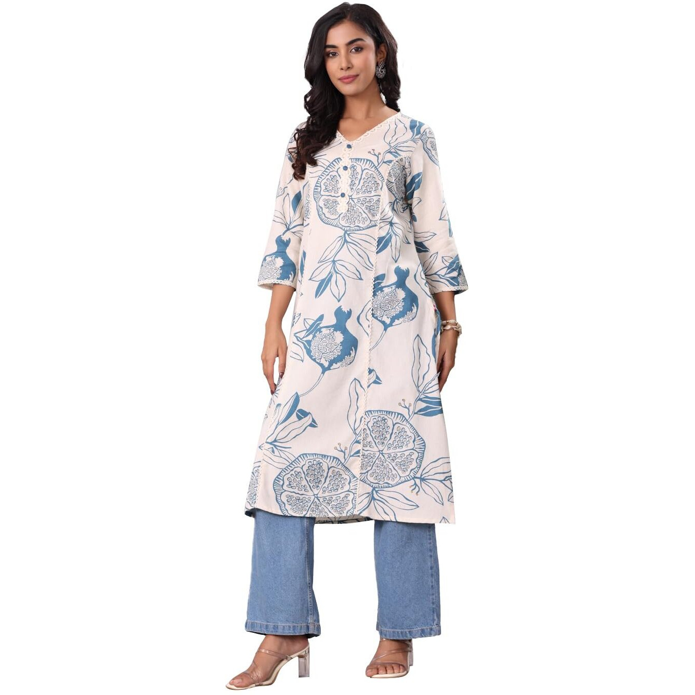 Varanga Women Bold Tropical Printed Cotton Flex Kurta  A Stylish And Comfortable Choice For Everyday Wear Off White