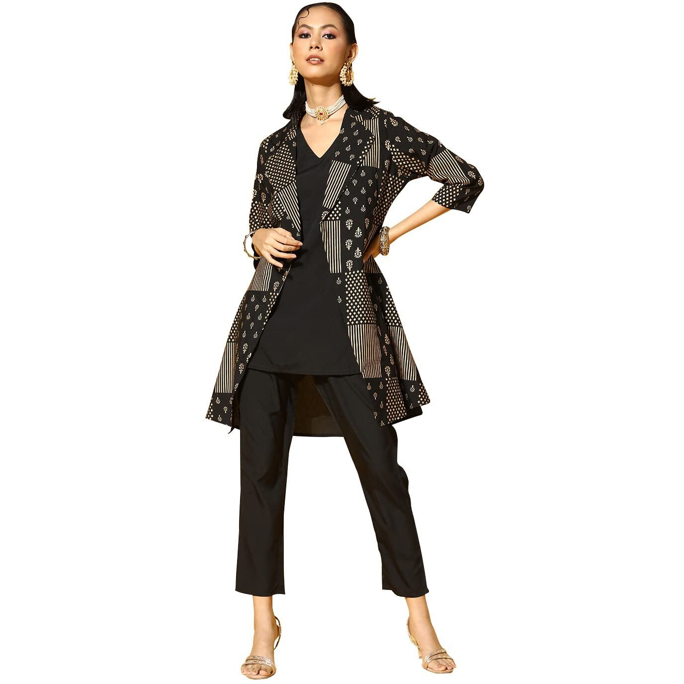 Ziyaa Women's Black Chinon Straight Top And Pant Set(Zikuch3832Andpa-Xxl)