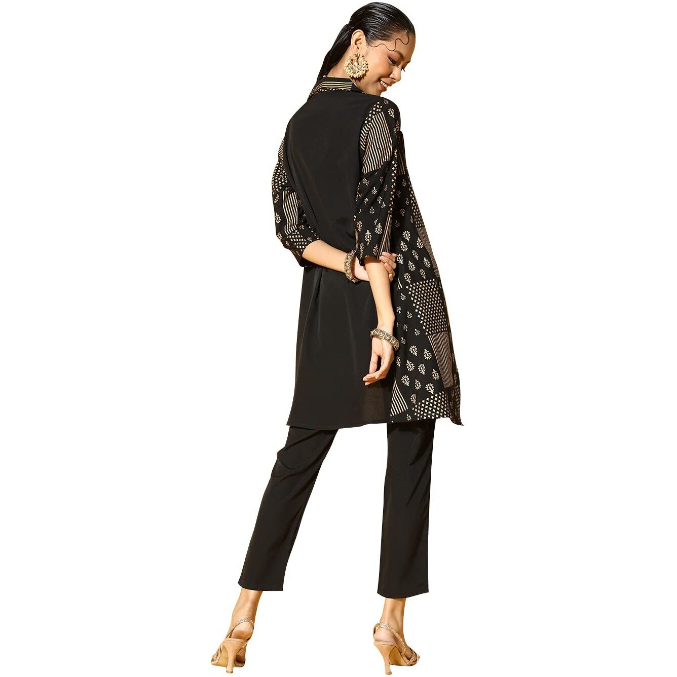 Ziyaa Women's Black Chinon Straight Top And Pant Set(Zikuch3832Andpa-Xxl)