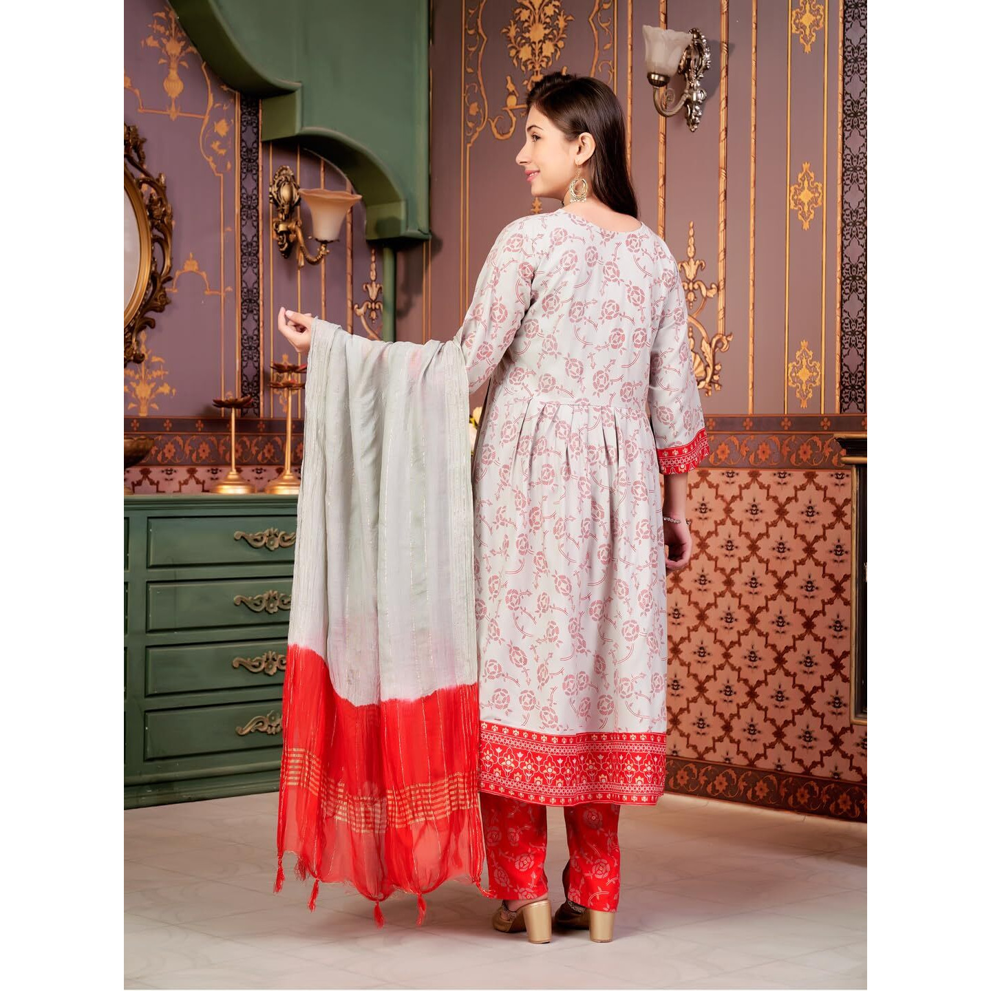 Aarika Girls Ethnic Wear Grey-Red Colour Foil Print Rayon Kurti-8-15 Years (Kurti-Ap-804)