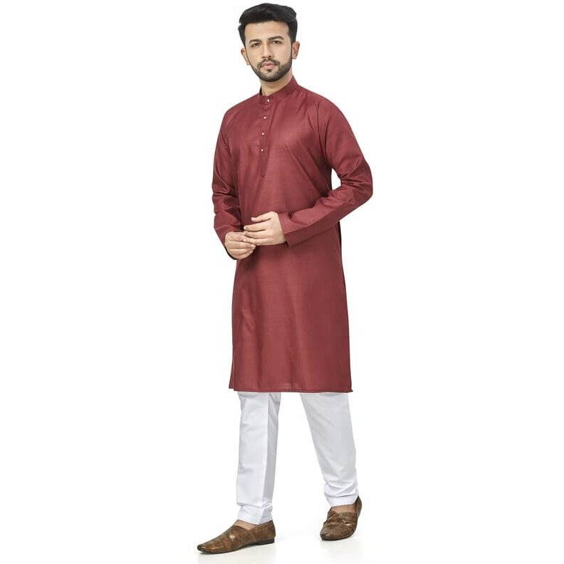 Be Active 100% Cotton Stylish Trendy Solid Pattern Full Sleeve Comfortable Men's Kurta Pyjama Set Gives Rich Look Rfsk0001_27_Set_Xl Maroon