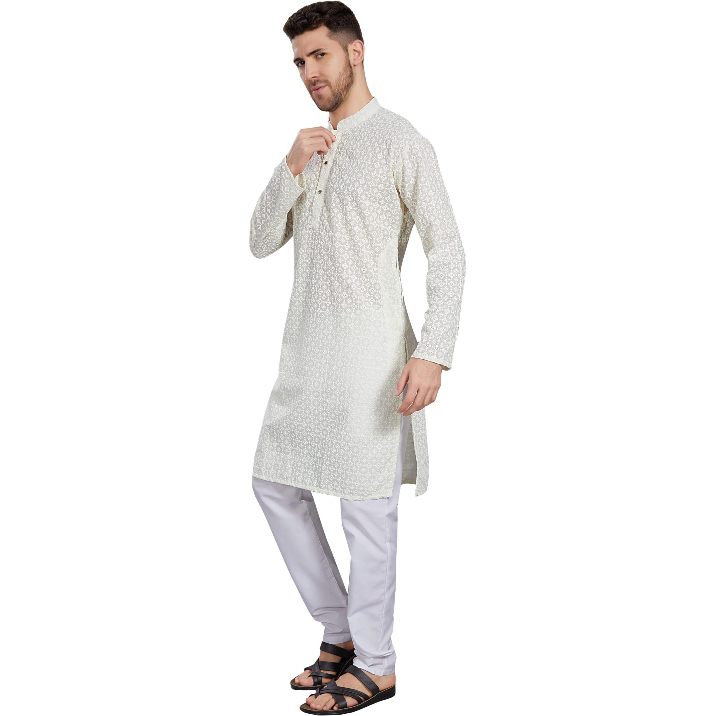 Divisive Men's Thread Embroidered Cotton Blend Only Slim Fit Kurta (Dkrt786_Xxl_Cream)