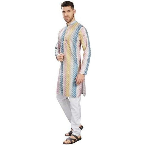 Divisive Men's Embroidered Printed Cotton Blend Only Slim Fit Kurta (Dkrt854_Xl_Pink-Multi)